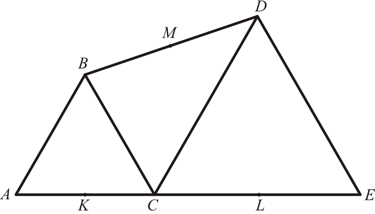 trójkąty ABC i CDE są równoboczne