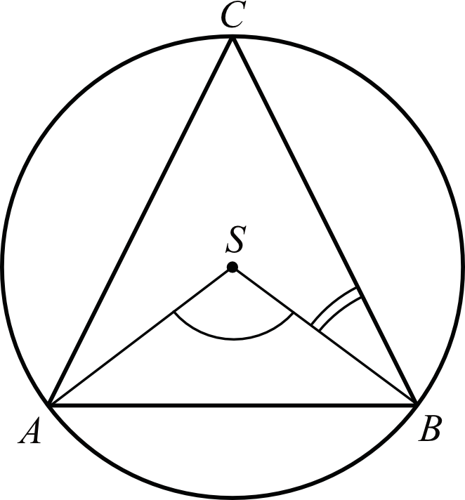 środek S okręgu opisanego na trójkącie równoramiennym ABC