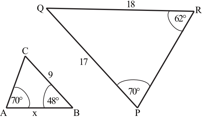 przedstawione na rysunku trójkąty ABC i PQR są podobne